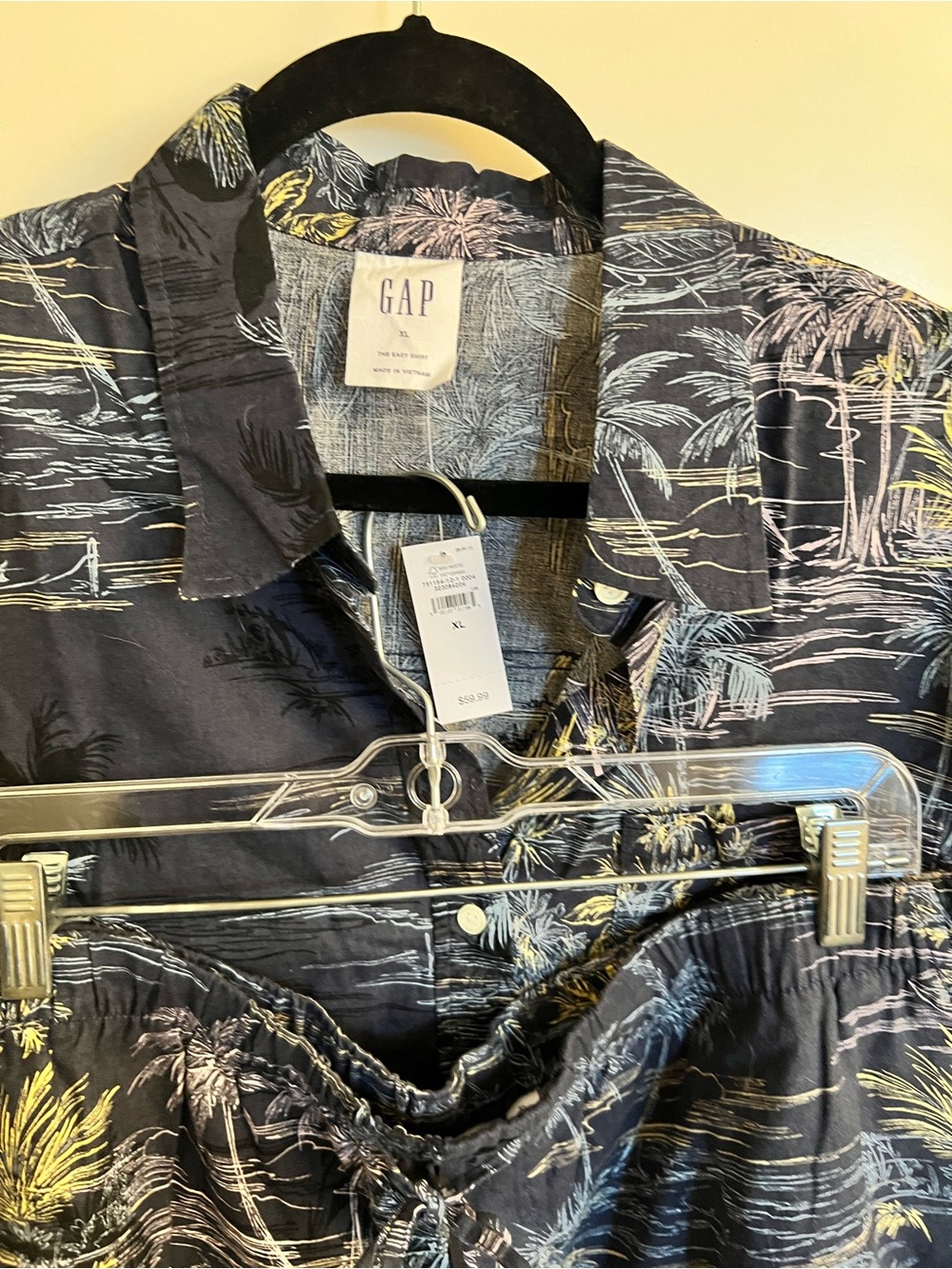 GAP Navy Tropical Print Shirt & Shorts Set with Light Blue and Pale Yellow